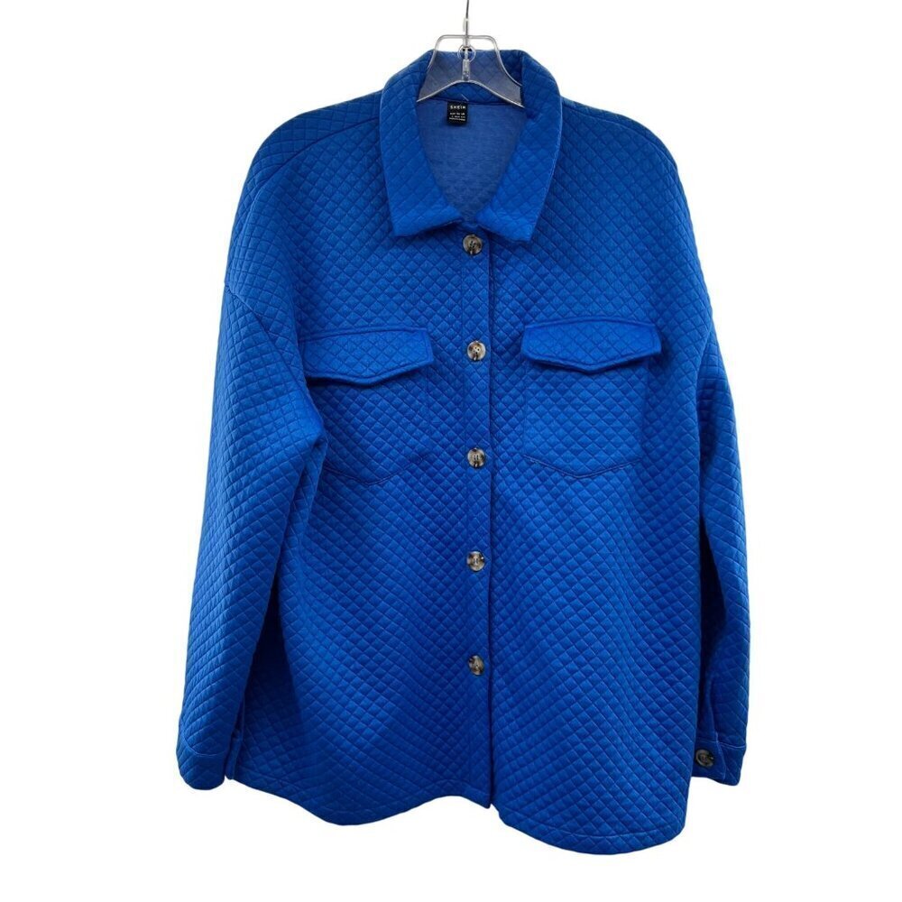 Shein Women's Quilted Button Up Top Blue Size Large